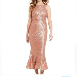GIANNI BINI NWT sequined rose gold mermaid prom formal maxi dress size 4